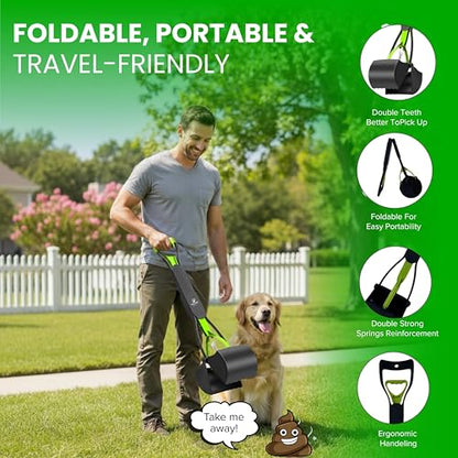 SHAZORY Pooper Scooper for Dogs & Cats – Long Handle, Heavy-Duty Design with Bag Dispenser, Poop Scooper for Large Dogs, Dog Poop Scoop for Yard, Portable for Pet Parents & Dog Walkers (28") - size: 28"