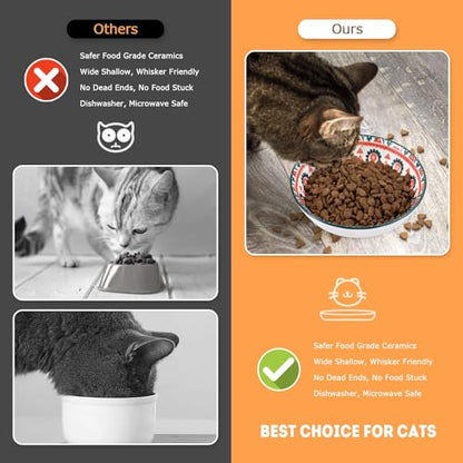 YEAHGO Cat Bowls Ceramic Cat Food Bowl for Indoor Cats and Kittens, 5.5" Anti Whisker Fatigue Cats Dishes, Shallow Wide Plates Cute Pet Feeding Bowls for Food and Water,6 Pack - size: Boho–6 Pack