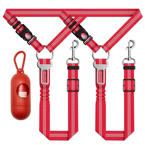 Seyezo 3-Piece Reflective Dog Seatbelt Set - Retractable, Heavy-Duty, Adjustable for Vehicle Headrests - Red - color: 2PCS Red
