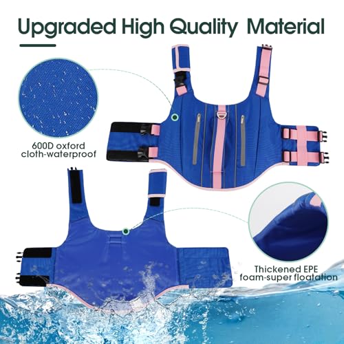 Kuoser Dog Life Jacket, Reflective Adjustable Swim Vest with Rescue Handle | Reflective Stripes, Secure Buckles, Rescue Handle, Adjustable Fit, Pool Lake Beach Boat, Small Medium Large Dogs, Easy Wear - color: Blue, size: M (Chest Girth:20.5-25.2'')