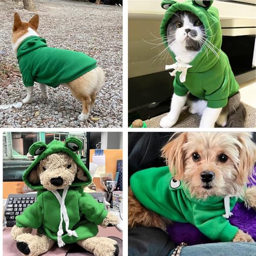 ANIAC Funny Pet Clothes for Small Dog Cat Girl Male Puppy Hoodies Warm Dogs Sweatshirt Coat with Eye Hood Fall Cat Apparel Christmas Halloween Outfit Dog Frog Costume (Green, X-Large) - color: Green, size: X-Large