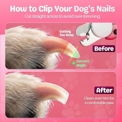 Flexzion Pet Nail Clippers for Dogs & Cats - Stainless Steel Blade Cat Nail Trimmer with Stored Nail File, Safety Guard, Easy Grip Handle - Dog Nail Clippers for Large Dogs, Medium Small Breeds, Pink - color: Pink