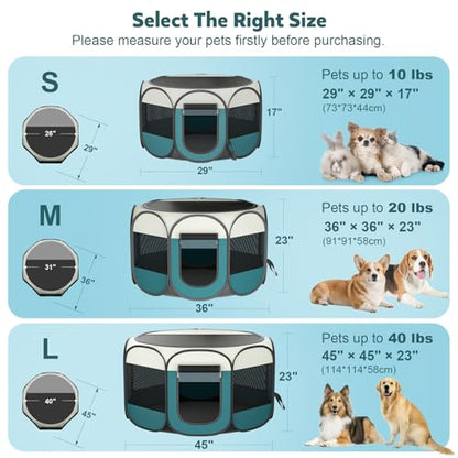 Portable Pet Playpen for Cat Dog - Foldable Medium Pet Play Pen with Removable Zipper Top for Cat Small Dog Enclosed - Pop Up Puppy Kitten Kennel with Carrying Case for Indoor Outdoor Travel Camping - style: M [35.8" × 35.8" × 22.8"]