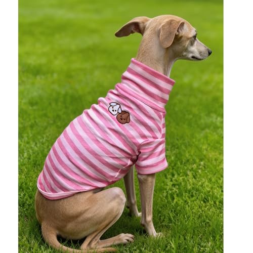 Turtleneck Dog Shirt Cute Doggie Embroidery Super Soft Dog Sweatshirt Stretchy Striped Puppy Pullover for Cats Small Medium Large Dogs (Pink Striped, Small) - color: Pink Striped, size: Small