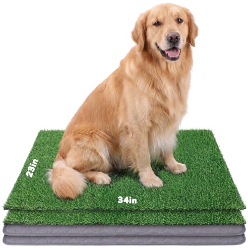 Fanfanwin 4 Pack Large Dog Grass with Washable Pee Pads 33"x23", 2 Artificial Grass for Dog Potty Training, 2 Reusable Puppy Pee Pad Absorbent Indoor Outdoor Pet Turf Patch for Apartment Balcony Patio - size: 33 x 23 Inch