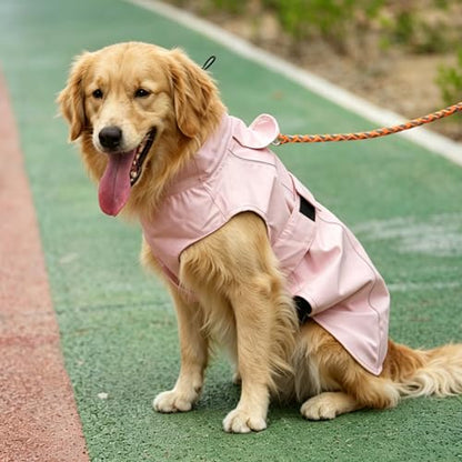 Waterproof Dog Raincoat, Adjustable Lightweight Dog Rain Jacket with Reflective Strip Leash Hole for Small Medium Large Dogs (Pink, X-Large(37-55lb)) - color: Pink, size: X-Large(37-55lb)