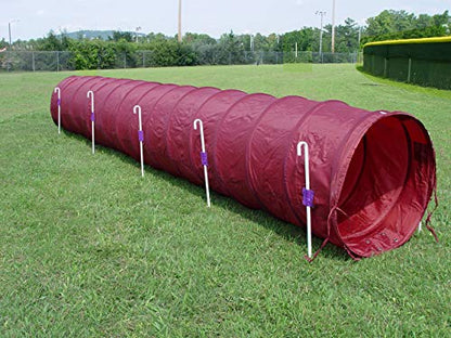 14' Dog Agility Tunnel with Stakes, Multiple Colors Available (Burgundy) - color: Burgundy
