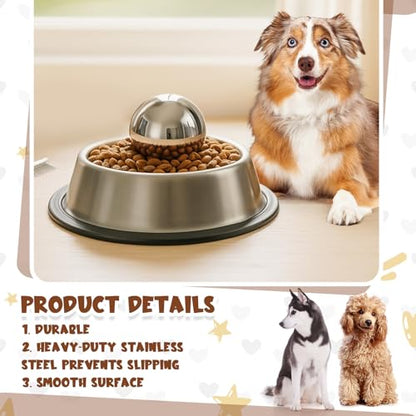 Soulchen Stainless Steel Slow Feeder Ball for Dogs, Weighted Metal Slow Feeder Ball, 3.54 Inch/9 cm, Slows Fast Eating to Prevent Choking, Bloating and Obesity, Safe for All Breeds