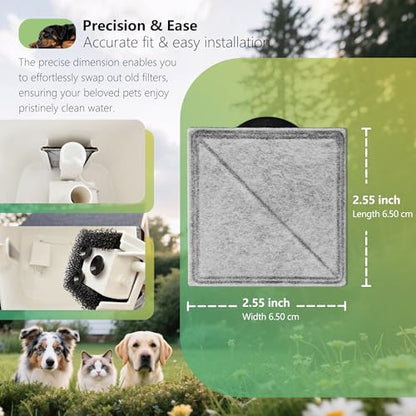 고양이 분수 교체용 숯 필터 스퀘어, Petsafe Premier, Ion-X, Outlast 펌프리스 및 Viva 반려동물 분수와 호환, 고양이 및 개 실내용 탄소 필터 (블랙, 6팩) - size: 6 PACK