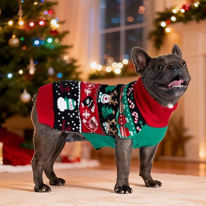cyeollo Dog Christmas Sweater, Turtleneck Knitted Sweaters with Leash Hole Soft Pullover Clothes, Warm Dog Outfit Xmas Clothes for Small Dog & Cat, S - color: Christmas Reindeer, size: Small