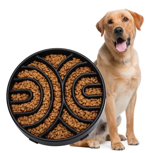 WHIPPY Slow Feeder Maze Dog Bowl - Anti-Choking, Anti-Slip Interactive Puzzle Feeder for Large Dogs, Black - color: black