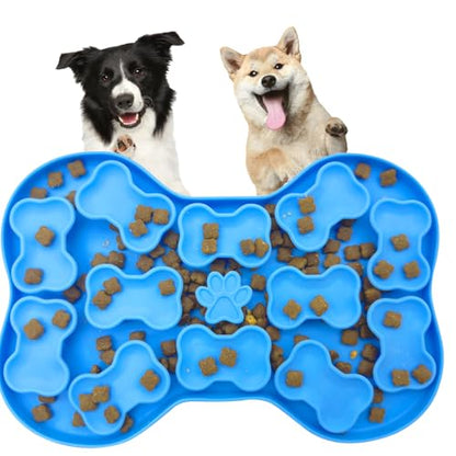Fhiny Silicone Snuffle Mat for Dogs, Dog Puzzle Feeder Lick Mat with Suction Cups Puppy Slow Feeder Bowl for Dry and Wet Food Interactive Smell Training Encourages Natural Foraging Skill(Blue)