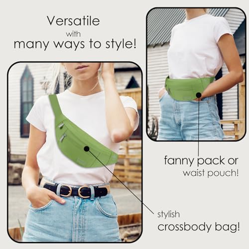 MAXTOP Large Crossbody Fanny Pack with 4-Zipper Pockets,Gifts for Enjoy Sports Festival Workout Traveling Running Casual Hands-Free Wallets Waist Pack Phone Bag Carrying All Phones - color: Khaki Green, style: Large Fanny Pack(4 Zipper Pockets)
