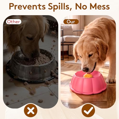 Dog Lick Bowl Ball Slow Feeder, Licking Bowl for Liquid Treat with Rolling Spin Sphere Roller Licker, Non-Slip 4/5 Cup Slow Feeder Bowl for Dietary Supplement/Post-op Nutrition (Pink) - color: Pink