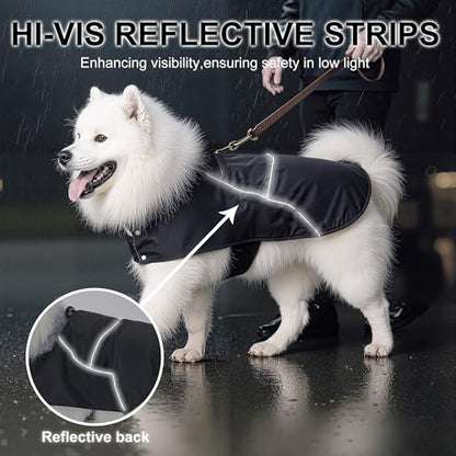 Dog Raincoat Adjustable Pet Waterproof Clothes Lightweight Rain Jacket Poncho Hoodies with Strip Reflective (Black, Small) - color: Black, size: Small