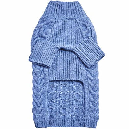 Blueberry Pet Classic Fuzzy Textured Knit Pullover Turtle-Neck Dog Sweater in Heather Blue, Back Length 14", Pack of 1 Clothes for Dogs - color: Heather Blue, Turtle-neck, size: 14 inch