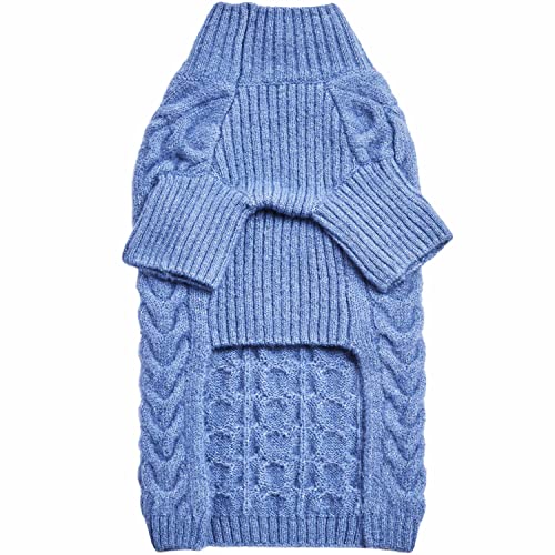 Blueberry Pet Classic Fuzzy Textured Knit Pullover Turtle-Neck Dog Sweater in Heather Blue, Back Length 14", Pack of 1 Clothes for Dogs - color: Heather Blue, Turtle-neck, size: 14 inch
