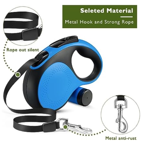 OUTnWILD Retractable Dog Leash - Retractable Dog Leash 16ft for Breeds Up to 66lbs. 360° Tangle Free Design with One Touch Quick-Lock Braking System&Anti-Slip Handle (Blue) - color: Blue