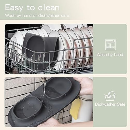 Dog Food Bowls Pet Bowls & Dog Water Bowls with No-Spill and Non-Skid, Feeder Bowls with Dog Bowl Mat for Small Medium Large Size Dogs Cats Puppy Pets, Dog Dishes (Grey) - color: Grey