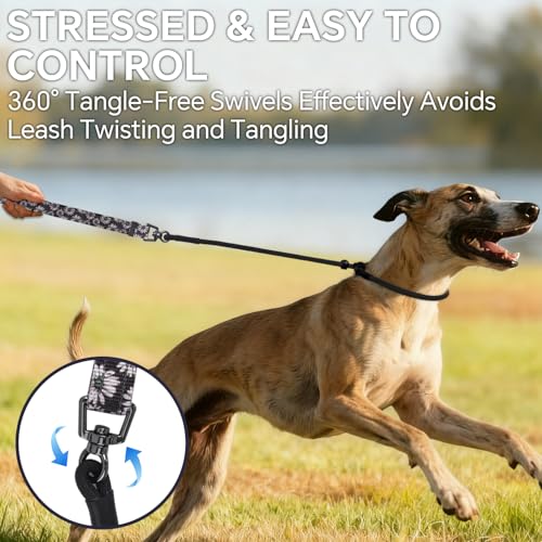 QQPETS Adjustable Slip Lead Dog Leash, Hands Free Waist Leash for Dog Walking, Reflective Training Lead with 360° Swivel Anti-Tangle, 4-7 ft Length for All Breeds - color: White Daisy