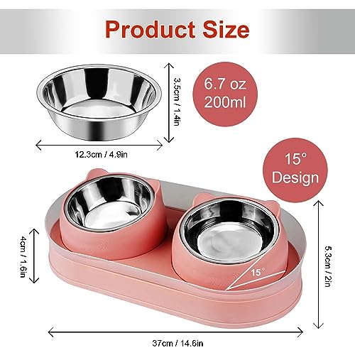 Elevated Cat Food Bowls, Raised Cat Bowl with Stand Stainless Steel, Tilted Bowls Anti Vomiting, Double Cats Food and Water Bowl Set for Cats (Pink) - color: Pink