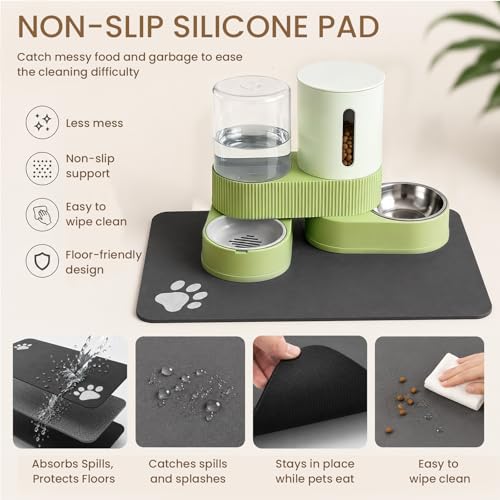 Gravity Cat Feeder 2 Pack Automatic Food Feeder and Water Dispenser Set Detachable Pet Bowl with Silicone Mat for Cats Small Medium Dogs, Large Capacity(Green) - color: Green-With mat