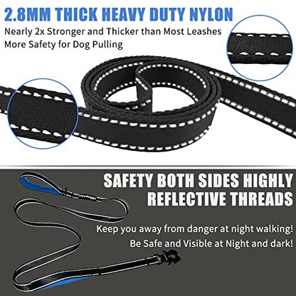Strong Heavy Duty Dog Leash - 5ft Reflective Nylon Training Leash with Soft Padded Double Handle & Auto Lock Frog Clip - Safety Traffic Control for Large Medium Small Dogs No Pull Walk Black Blue,5ft - color: Black Blue, size: 5FT x 1" x 2.8MM