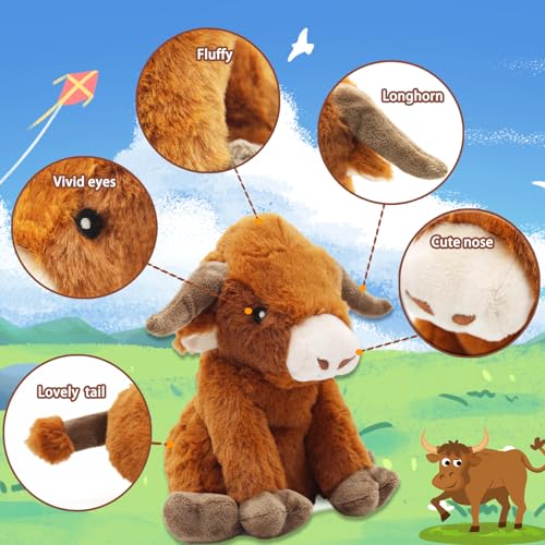 YZHDUXIU Highland Cow Dog Toy, Squeaky Dog Toys Stuffed Plush Puppy Toy, Interactive Gifts for Small Large Dogs - color: Brown Cow