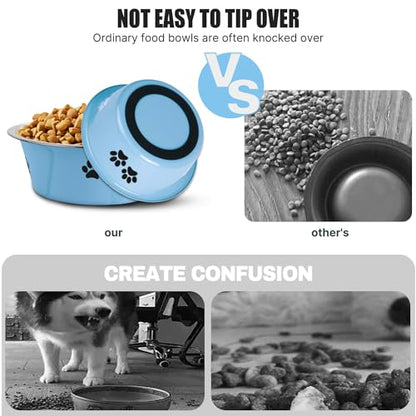 Stainless Steel Dog Bowls, Nonslip Rubber Bottom No Spill Proof Skid Metal Insulated Dog Bowls for Large Medium Small Breed Dogs (Blue, 3.6 Cups/29 OZ) - color: Blue, size: 3.6 Cups/29 OZ