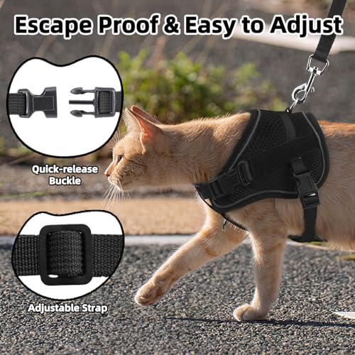 PUPTECK Cat Harness and Leash Set Escape Proof, Adjustable Reflective Kitten Jacket Easy Control, Pet Vest Harness for Cats Small Dogs Puppies Walking and Travel - color: Black, size: Small