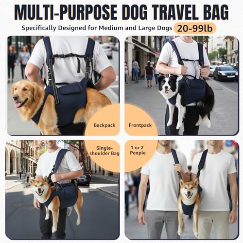 Nasjac Dog Lift Harness, Navy, XL (35-55 lbs) | Full Body Sling Carrier, Adjustable Straps & Control Handle, Breathable Backpack, For Elderly Injured Arthritic Disabled Dogs