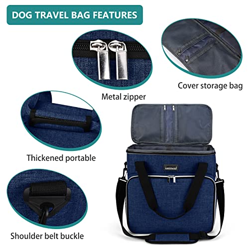 BAGLHER Dog Travel Bag, Pet Travel Bag (ALL Pet Travel Supplies), With 2 Pet Food Containers and 2 Collapsible Silicone Bowls; Essential Kits for Pet Travel Dark Blue - color: Dark Blue, size: Medium