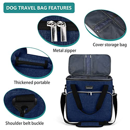 BAGLHER Dog Travel Bag, Pet Travel Bag (ALL Pet Travel Supplies), With 2 Pet Food Containers and 2 Collapsible Silicone Bowls; Essential Kits for Pet Travel Dark Blue - color: Dark Blue, size: Medium