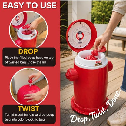 Red Rocket Doggy Twist'R Large Waste Disposal System, Dog Poop Trash Can | Odor Control, Indoor/Outdoor, Holds Up to 17 Lbs, Includes 2 Size #2 Odor Blocking Bags, 2 Charcoal Sachets, 60 Poop Bags