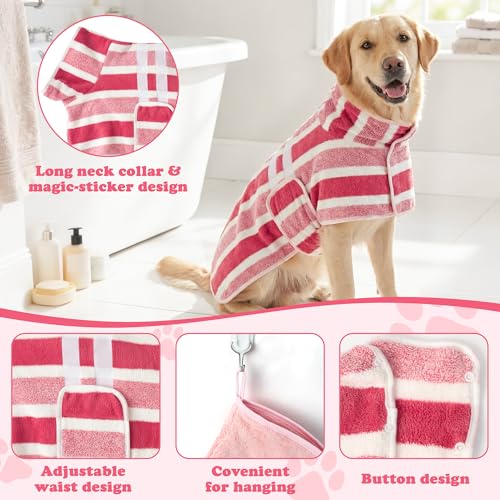 Quick Drying Dog Bathrobe for Large Dogs - Coral Fleece Super Absorbent Pet Towel Robe with 2 Drying Gloves, Adjustable Velcro and Button Closure, XL Size, Red - size: XL