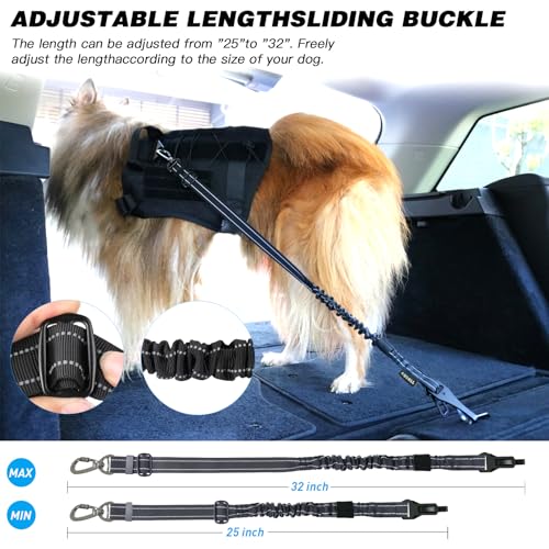 AUBELL Dog Seat Belt for Car,2 Pack Set 3-in-1 Adjustable Reflective Bungee Heavy Duty Dog Car Harness Tether with Clip Hook Latch & Buckle,Swivel Zinc Alloy Carabiner,Black+Black - color: Set Black+Black