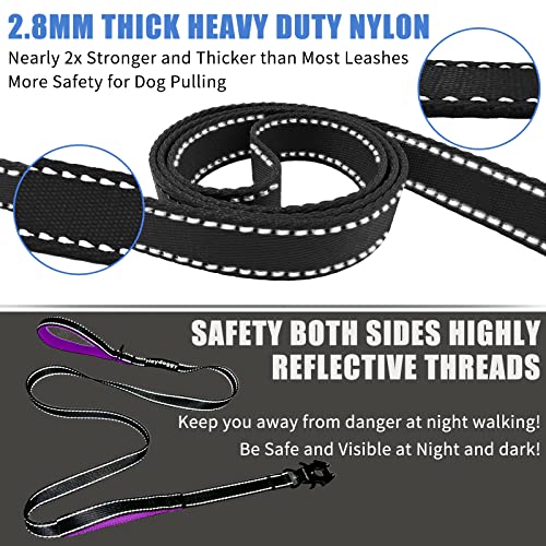 Strong Heavy Duty Dog Leash - 4ft Reflective Nylon Training Leash with Soft Padded Double Handle & Auto Lock Frog Clip - Safety Traffic Control for Large Medium Small Dog No Pull Walk Black Purple,4ft - color: Black Purple, size: 4FT x 1" x 2.8MM