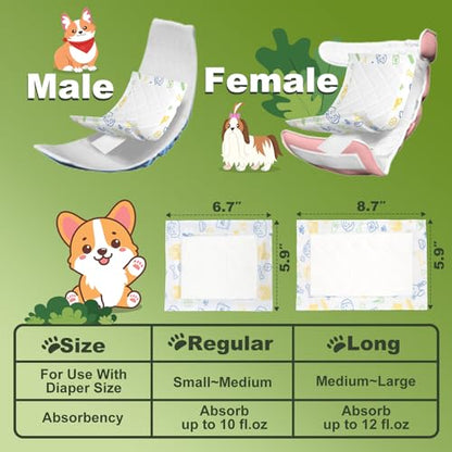 Dog Diaper Liners 100ct, Disposable Dog Diaper Pads Liner Female and Male Super Absorbent Doggie Period Diaper Inserts fit Most Puppy Diapers,Belly Band(Long) - size: Long