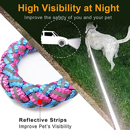 2/3/4/6/10 Foot Reflective Dog Leash Strong Nylon Rope Braided Heavy Duty for Large Medium Small Dogs Walking Training Leads (Pink, 2ft * 1/2") - color: Pink, size: 2ft * 1/2"