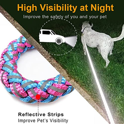 2/3/4/6/10 Foot Reflective Dog Leash Strong Nylon Rope Braided Heavy Duty for Large Medium Small Dogs Walking Training Leads (Pink, 2ft * 1/2") - color: Pink, size: 2ft * 1/2"