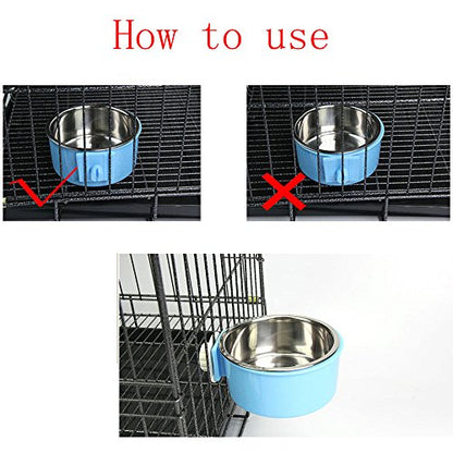 Crate Dog Bowl Removable Stainless Steel Water Food Feeder Bowls Cage Coop Cup for Cat Puppy Bird Pets - color: Blue, size: Small