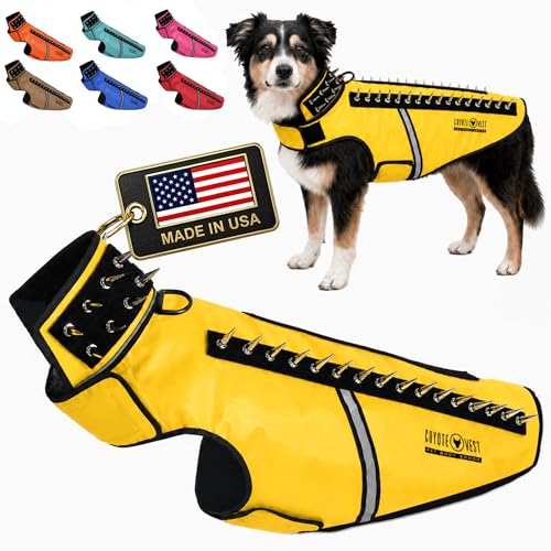 CoyoteVest SpikeVest Dog Harness | Stab-Resistant Protective Vest | Coyote Vest for Dogs | Defends Against Coyotes, Dogs, Birds of Prey | Reflective Safety, Made in USA (L-Yellow) - color: Yellow, size: Large