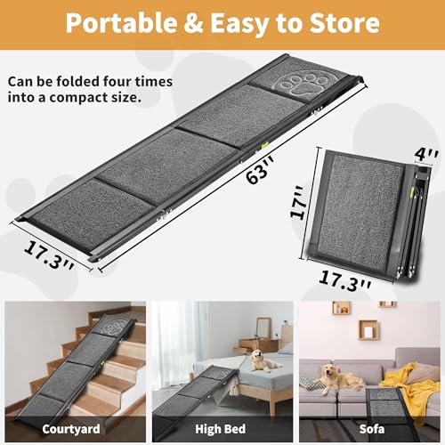 Dog Ramp for Car 63" Long & 17.3" Wide Portable Dog Ramps for Large Dogs with Non-Slip Rug Surface Dog Car Ramp for SUV Car & Truck, Outdoor Pet Ramp Folding Dog Ramp Up to 250LBS - size: Upgraded 63" L x 17.3" W