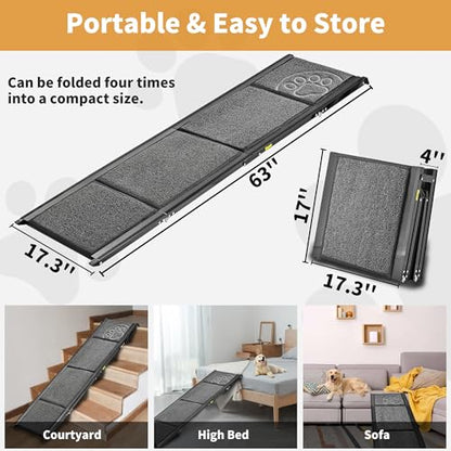 Dog Ramp for Car 63" Long & 17.3" Wide Portable Dog Ramps for Large Dogs with Non-Slip Rug Surface Dog Car Ramp for SUV Car & Truck, Outdoor Pet Ramp Folding Dog Ramp Up to 250LBS - size: Upgraded 63" L x 17.3" W