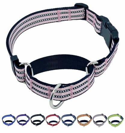Martingale Dog Collars with Quick Release Buckle, Heavy Duty Nylon Reflective Dog Collar, NO Pull Walking Training Collar for Large, Medium, Small Dogs (Pink, Small) - color: Pink, size: Small