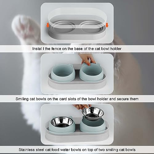 Elevated Raise Tilted Cat Food Bowls,with Stand Stainless Steel, Anti Vomiting, Double Cat Food and Water Bowl Set (Grayblue) - color: Grayblue