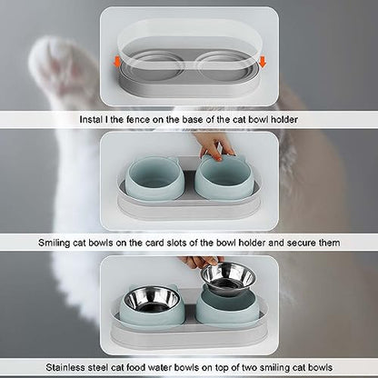Elevated Raise Tilted Cat Food Bowls,with Stand Stainless Steel, Anti Vomiting, Double Cat Food and Water Bowl Set (Grayblue) - color: Grayblue