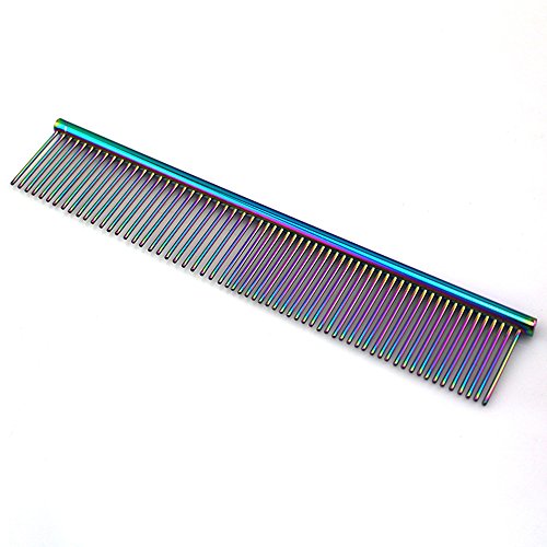 ZoCr Stainless Steel Pet Comb for Dogs Cats, Pet Grooming Comb with Different Spaced Rounded Teeth (Colorful) - color: Colorful