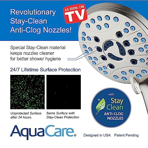 Hotel Spa AquaCare As-Seen-On-TV High Pressure Handheld/Rain 50-mode 3-way Shower Head Combo with Adjustable Arm - Anti-clog Nozzles, Tub & Pet Power Wash, 6 ft. Stainless Steel Hose, Nickel Finish - color: Satin Nickel, style: 2.5 Gallons Per Minute