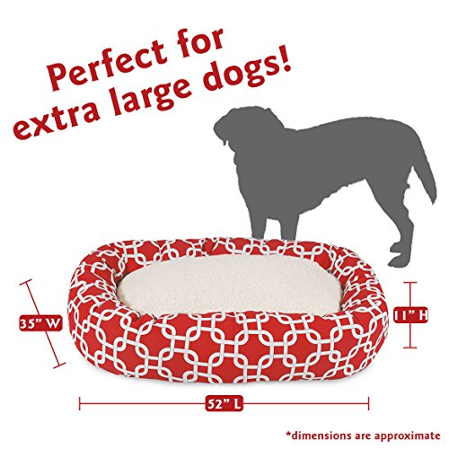 Majestic Pet 52 Inch Links Sherpa Calming Dog Bed Washable – Cozy Soft Round Dog Bed with Spine for Head Support - Fluffy Donut Dog Bed 52x35x11 (inch) – Round Pet Bed X- Large - RED - color: Red, style: 52 in.